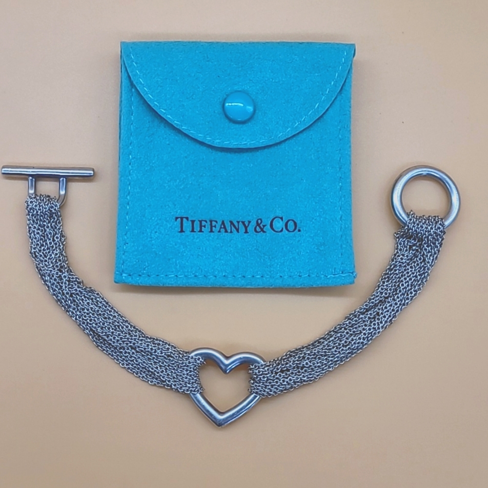 💯 Authentic TIFFANY& CO Sterling Silver Open Heart Multi-Strand Toggle Bracelet